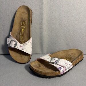Birkenstock Papillio Madrid Floral Strap Slip On Cork Sandals  Brown/Pink Sz 10